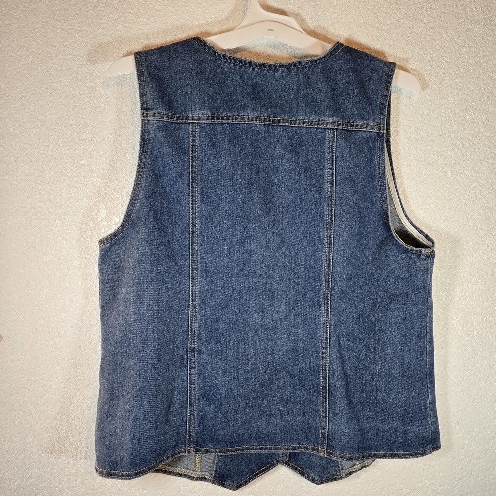 Jeans Denim Vest Womens Large Blue Button Front Utility Pocket Western 90s Y2K - Picture 8 of 11